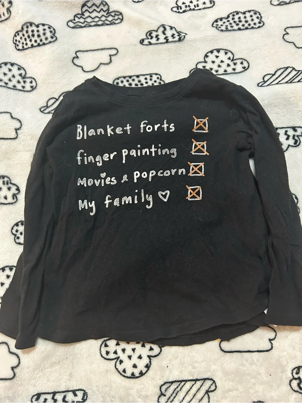 Old Navy Black Long-Sleeve Graphic Tee with White & Orange Print